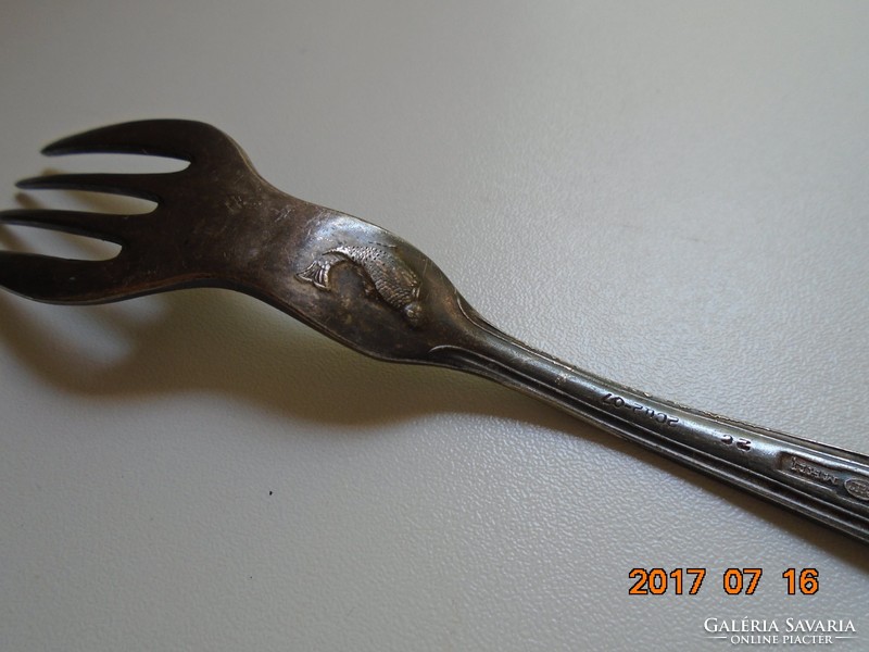 Antique Soviet Russian goldsmith's work with convex fish on both sides, very rare fork