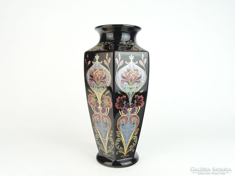 0N625 Jelzett fekete olasz porcelán váza 25 cm