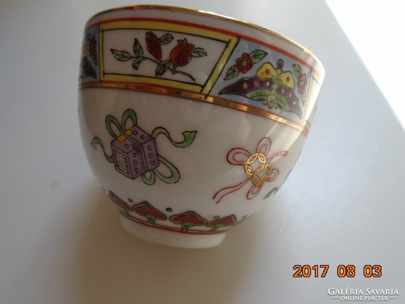 JINGDEZHEN Kézzel festett,aranyozott Pillangó,gyümölcs,virág mintákkal díszített kínai csésze