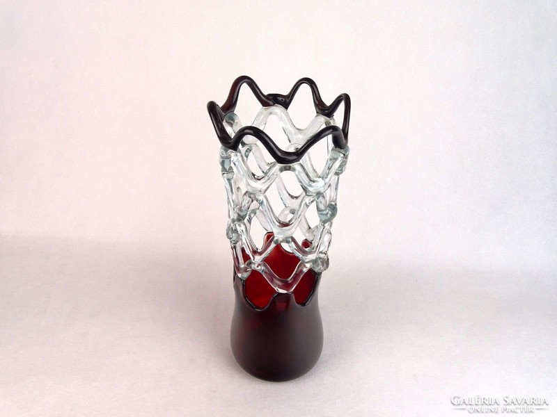 0M755 Régi művészi fújt üveg áttört váza 31 cm
