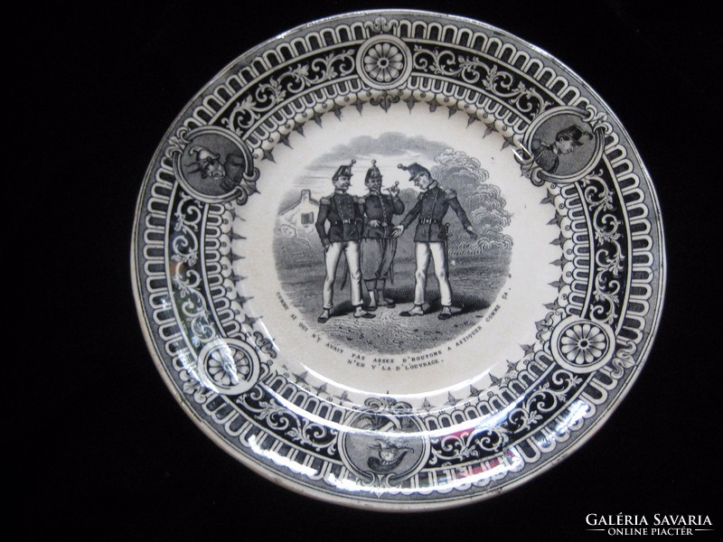 Sarreguemines antique, plate, with a military scene, flawless, 20 cm