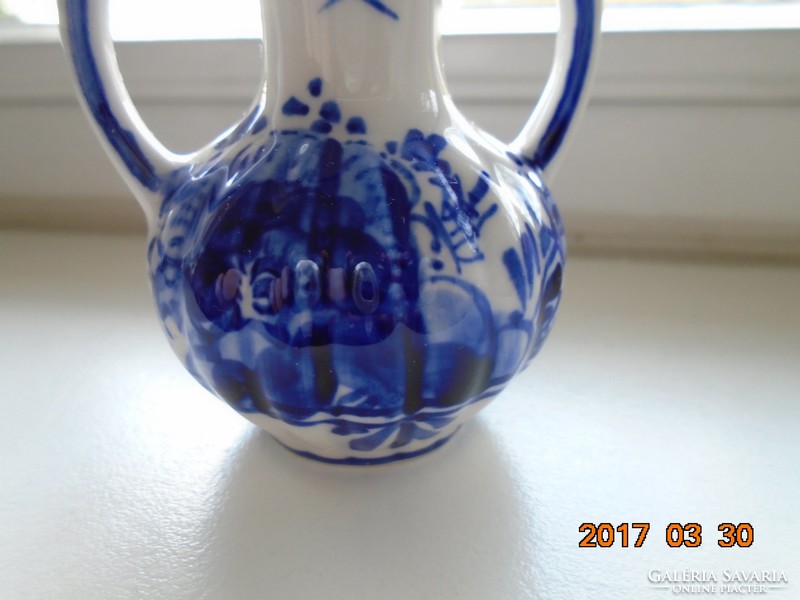 1960 Vintage Delft Cobalt Blue Richly Painted Fallen 505 Dutch Small Vase Flower Patterns -7.5cm