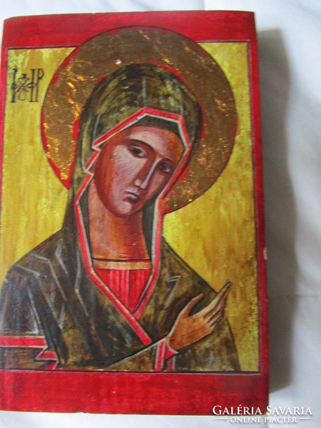 Virgin Mary Madonna hand-painted gilded icon Cluj University certificate 1995 gift item