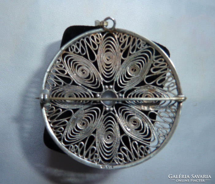 Antique large silver filigree pendant-brooch