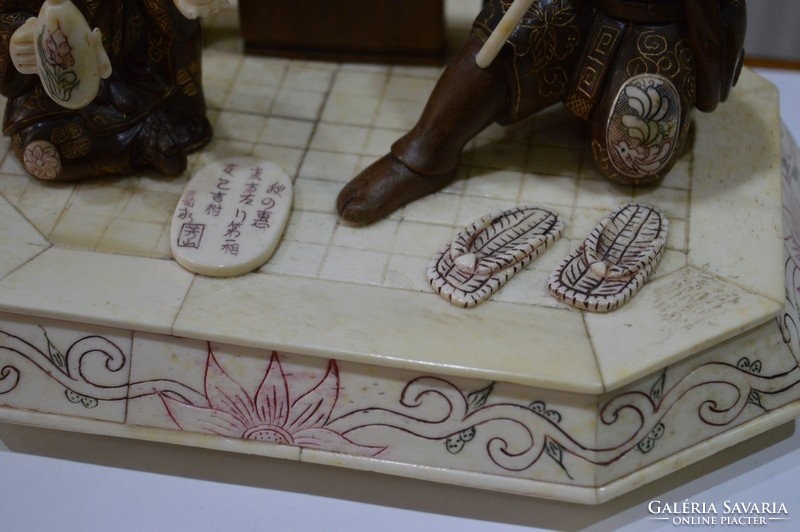 Kínai csont és fa faragás páros figura