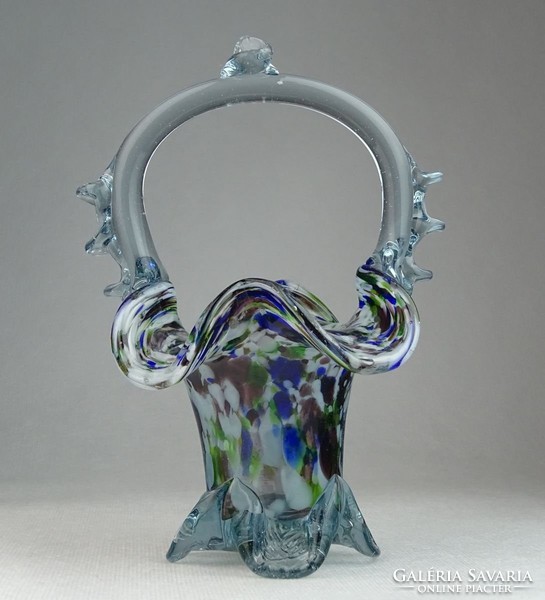 0N952 Fújt üveg BOHEMIA művészi üveg kosár 19 cm