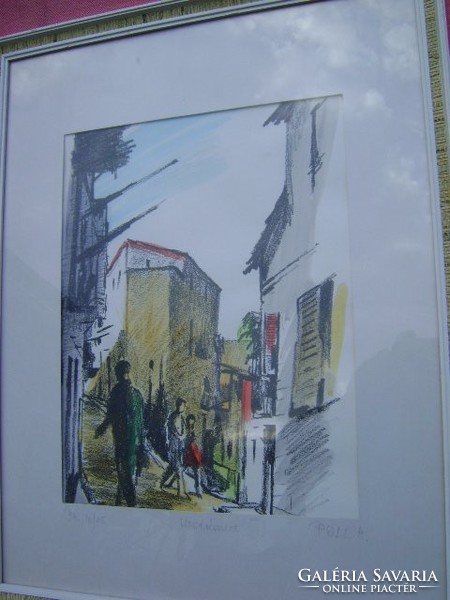 Hugó Poll: Bretagne street detail, pastel paper painting