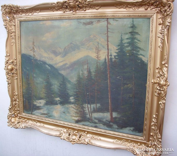 Antique landscape oil painting with blonde frame 125x100cm