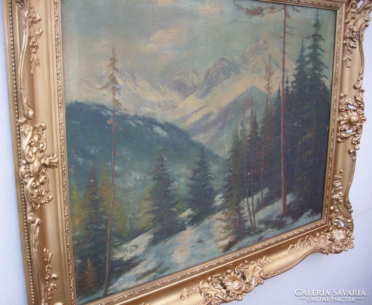 Antique landscape oil painting with blonde frame 125x100cm