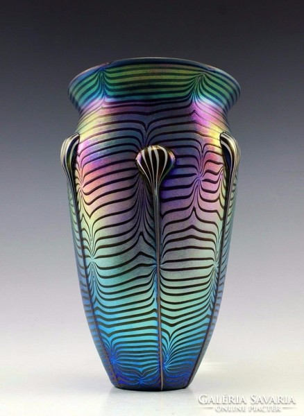 Wonderful Art Nouveau handmade blown iridescent glass vase 24 cm