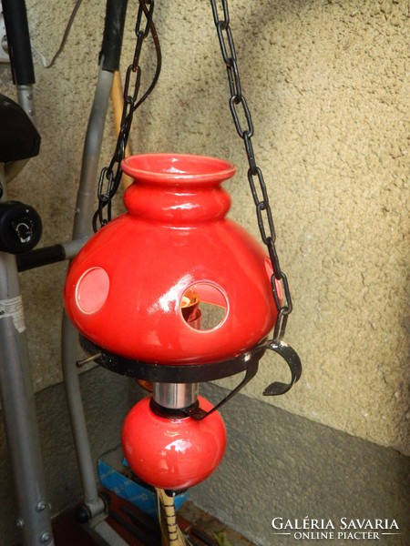 Old red ceramic - wrought iron chandelier lamp