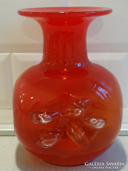 Red, square glass vase, handmade piece!