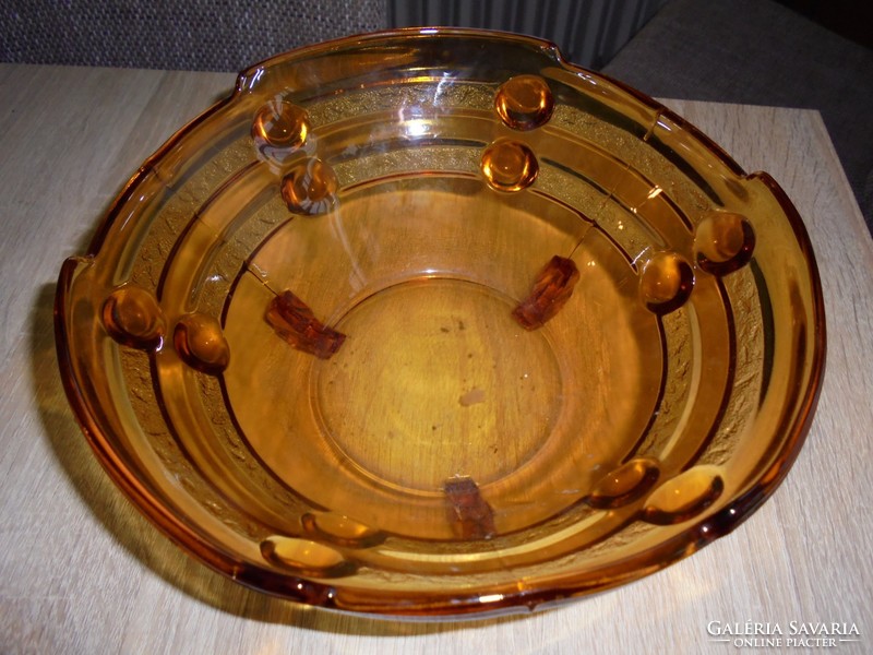 Art deco honey amber colored glass serving bowl