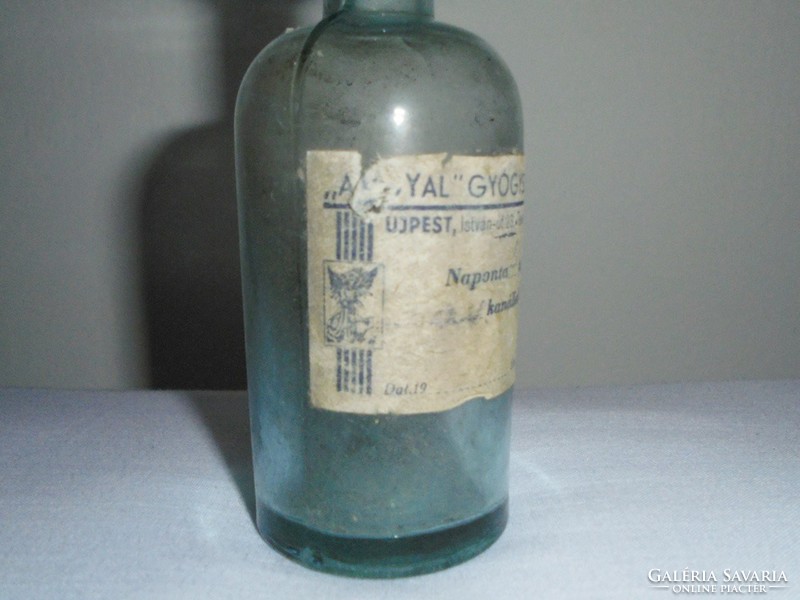 Régi gyógyszeres üveg palack - Angyal gyógyszertár  - Mezei Elek gyógyszerész - 1920-as évekből