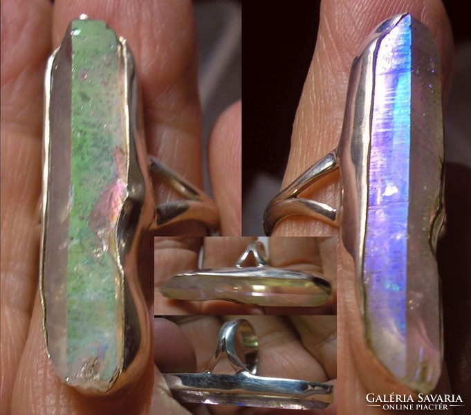 925 ezüst gyűrű, 17/53,4 mm angyal aura kvarccal