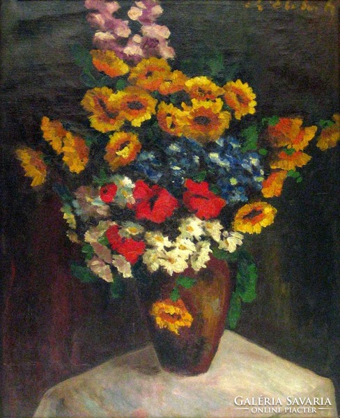 Magyar festő, XX. század : Virágok vázában