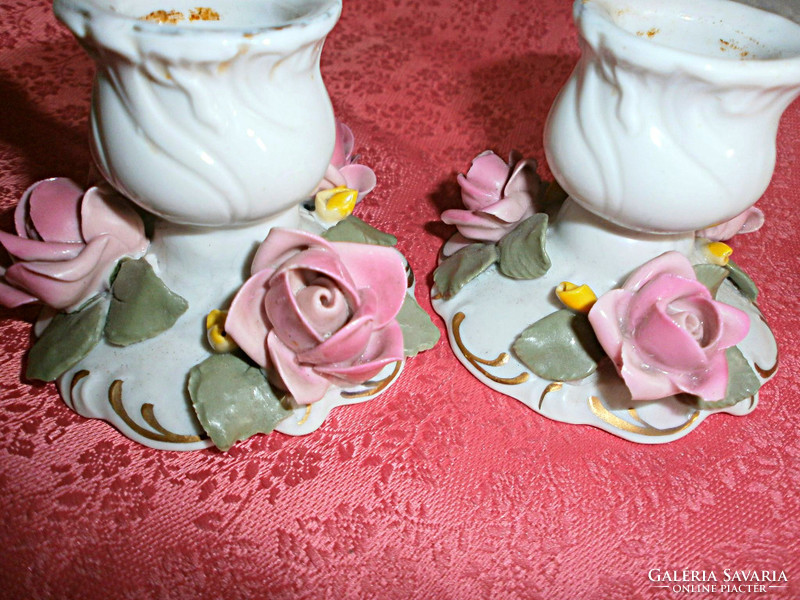 Pair of pink porcelain candle holders
