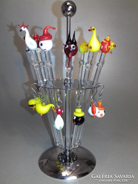 Many pieces of vintage Murano glass cocktail stick stick and glass marker cozy table decoration 10 + 7 pcs