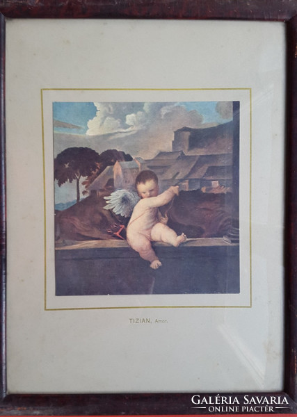 Tiziano: love, print size: 16cmx17cm, frame is damaged! The print should be placed in a new paste.