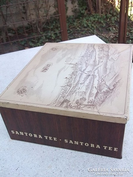 Antik nagyméretű Santora bécsi Fém tea doboz-tároló doboz