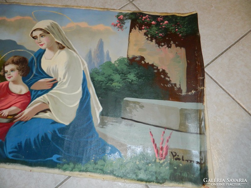 Antique original oil painting - virgin mary with baby jesus copy made by painter
