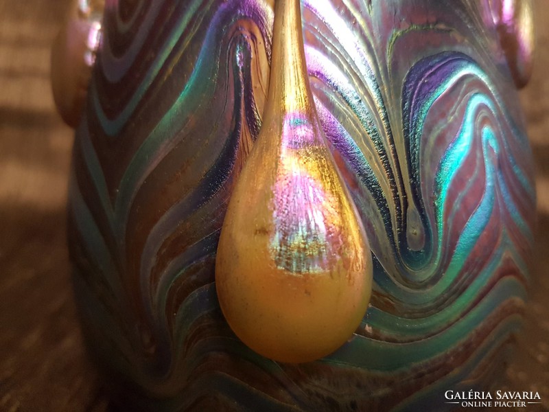 Csodálatos fújt szecessziós irizáló üveg váza gyönyörű színekkel