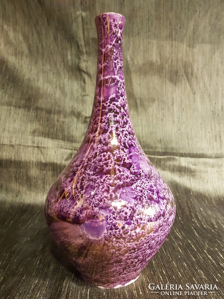Hollóházi porcelán váza fémes, irizáló mázzal 26 cm