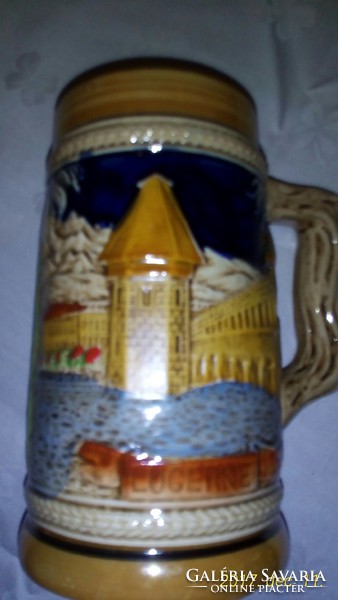 0.5 liter jug, jug, beer mug in excellent condition with Lucerne inscription, glazed, embossed pattern