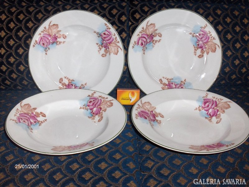 Wonderful antique, rosy porcelain deep plate - 4 pieces together
