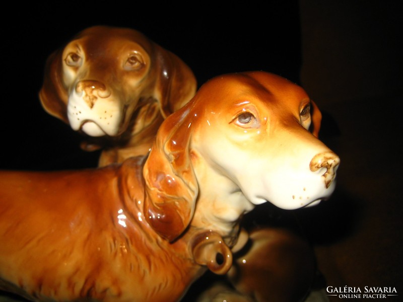 Pair of dogs, sign, large size 40 x 30 cm, beautiful high-quality art object, flawless porcelain