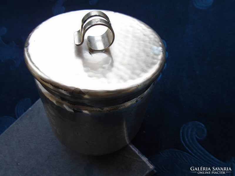 Wmf mid century silver-plated lid hammered sugar cube holder box with stylish clip holder on top