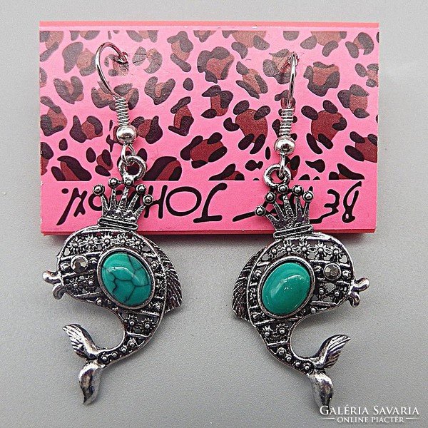 Betsey Johnson King Dolphin Turquoise Stone Earrings