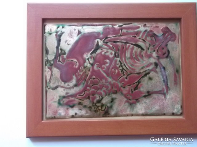 Craftsman - bullfighting fire enamel mural + frame