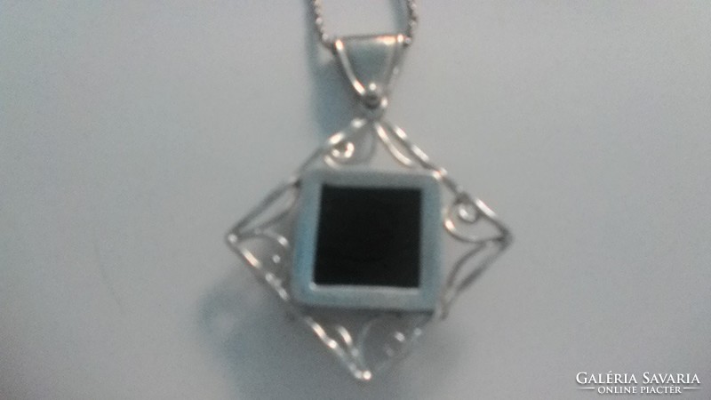 Israeli silver necklace (neck blue) and pendant with onyx 