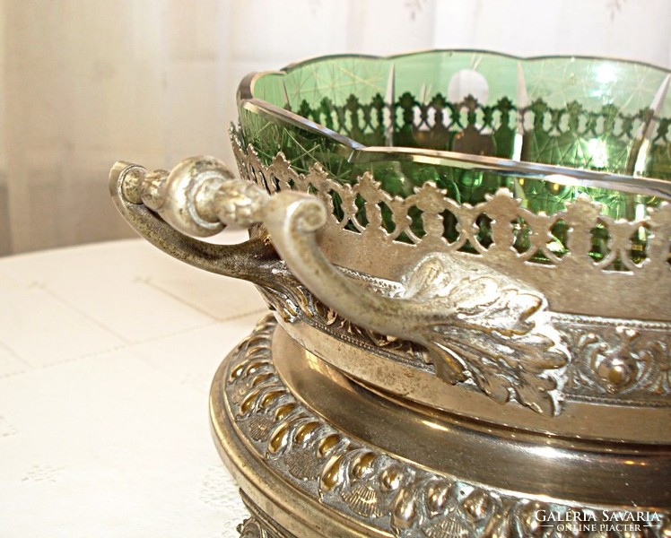 Art Nouveau tabular serving, fruit platter with polished glass insert is a rarity.