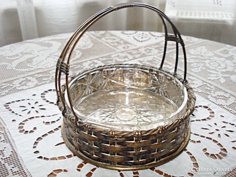 Antique, silver-plated wicker basket
