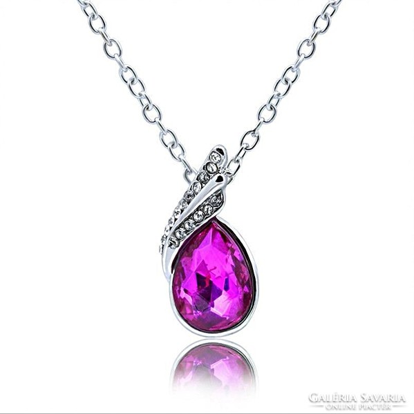 Silver colored water drop crystal pendant decorated with rhinestones in 3 colors