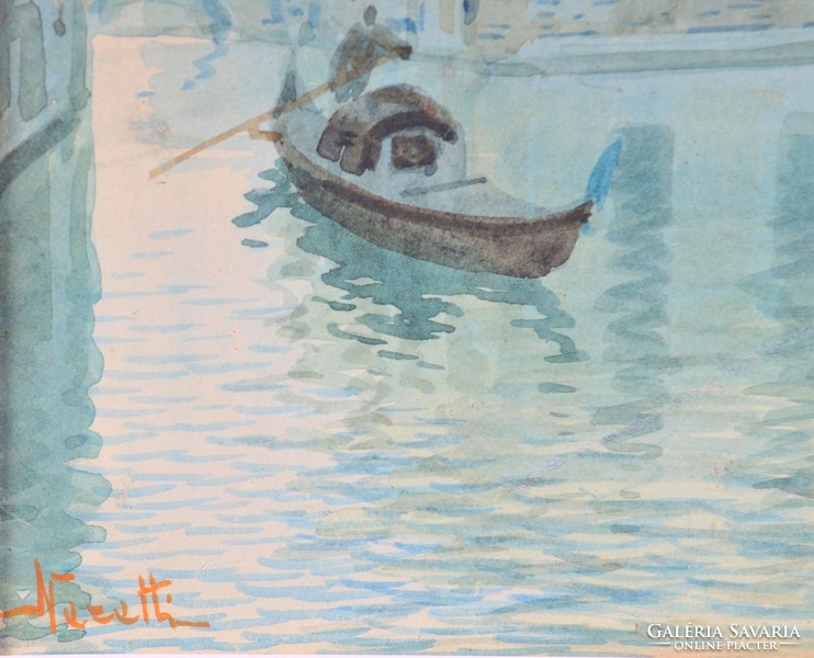 Pietro Torettinek tulajdonítva (1888-1927): Velencei gondola, akvarell
