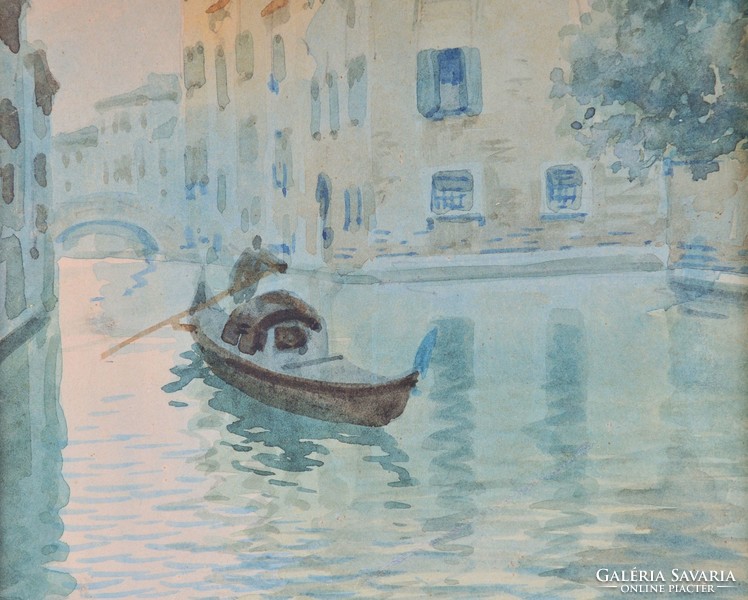 Pietro Torettinek tulajdonítva (1888-1927): Velencei gondola, akvarell