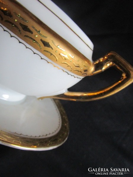 Art Nouveau lid porcelain sauce serving + original porcelain spoon marked thickly gilded