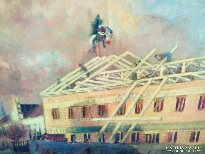 Károly Vajszada construction oil / cardboard painting large size