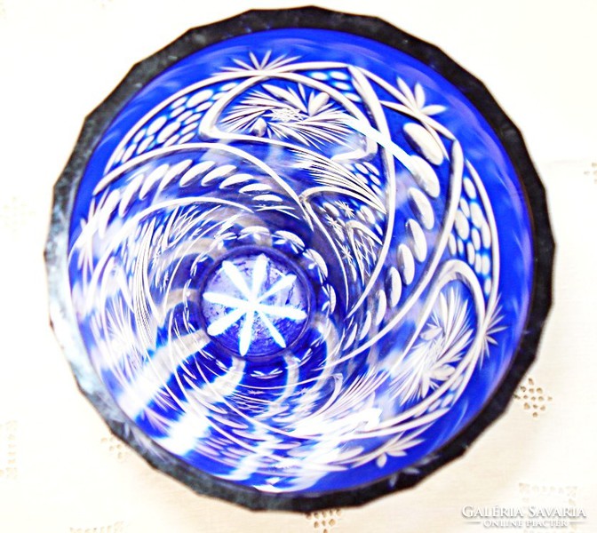 Cobalt blue, two-layer, polished-peeled crystal vase