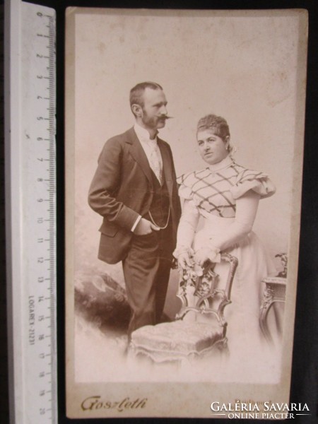 FOTÓ FOTÓGRÁFIA FÉNYKÉPJELZETT MŰTERMI KEMÉNYHÁTÚ Schlauch Lajos ELŐKELŐ PÁR KÉP cca 1890