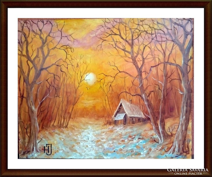 Horváth József - Tél az erdő szélén (50 x 40, olaj, keret nélkül )