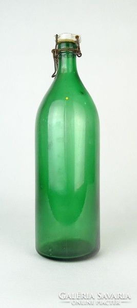 0Q059 Régi nagyméretű zöld csatos üveg 33.5 cm