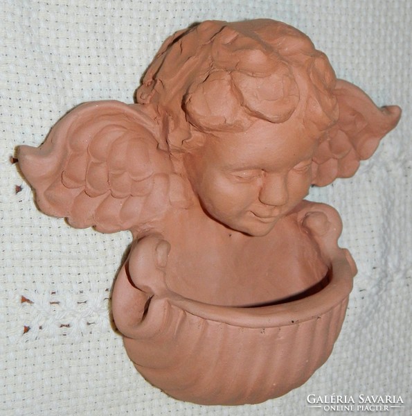 Angel wall holy water container or potted planter - marked art ceramics