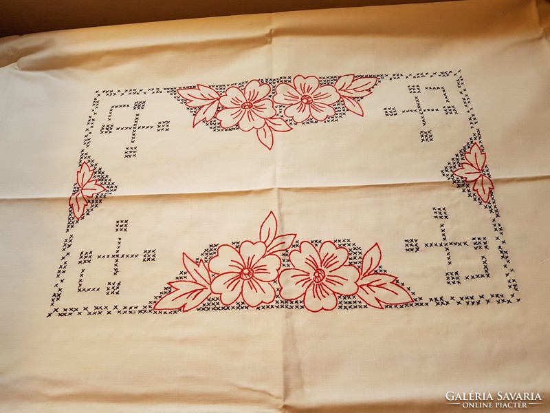 Antique - vintage, embroidered tablecloth set - 4 pieces