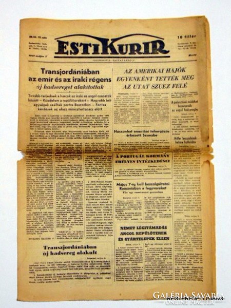 1941 május 3  /  ESTI KURIR  /  RÉGI EREDETI MAGYAR ÚJSÁG Szs.:  3927