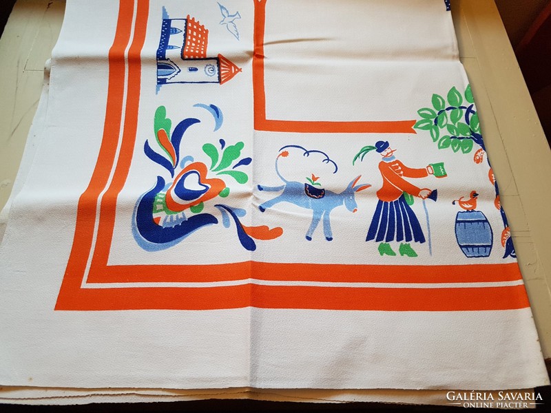 Antique, painted linen pattern tablecloth