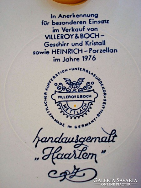 Zenélő puttóval /angyallal/ díszített, kézzel festett fali tányér (Villeroy & Boch)